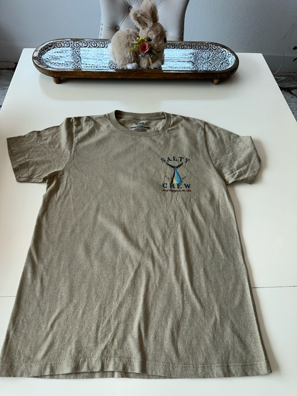 Salty Crew Men's Short-Sleeve Crewneck T-Shirt - Olive Tan with Navy Logo